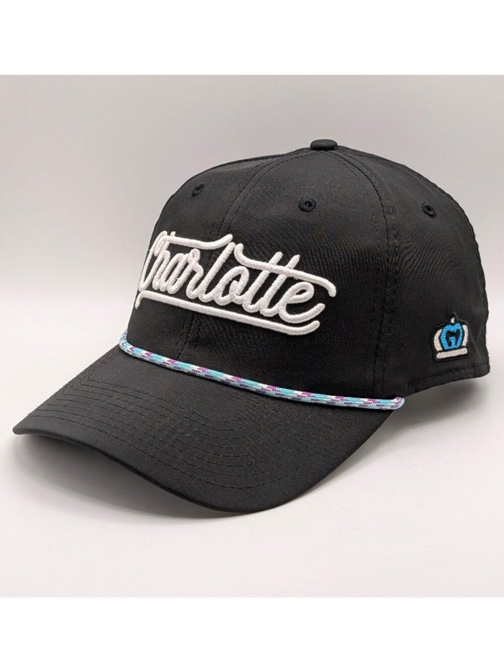Charlotte NC Trucker Hat Snapback Golf Rope Black Script Imperial Carolinas
